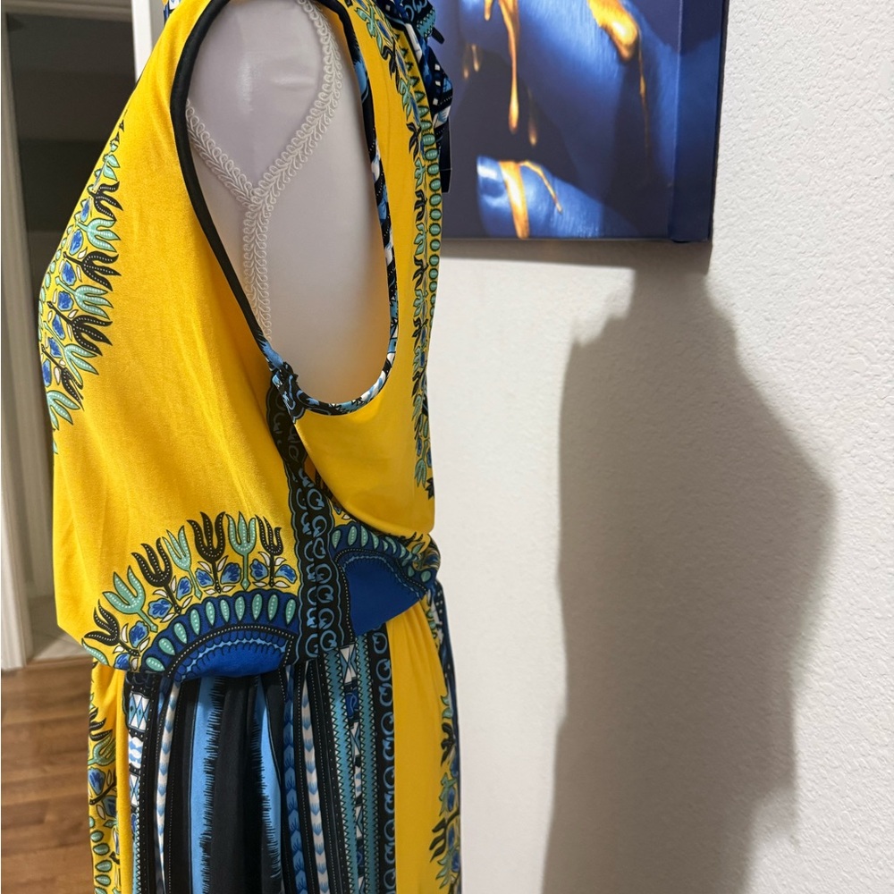 ***SOLD***Ashley Stewart Vibrant Yellow and Blue Maxi Dress - Picture 2 of 5
